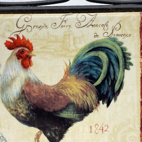 Rooster Trivet Ball Footed Black Metal Frame Scroll Square Kitchen‎ Wall Art - Picture 3 of 9
